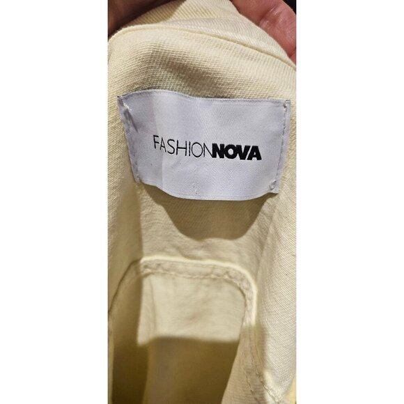 Fashion Nova Butter Yellow Cropped Cream Denim M Jacket Adjustable Waist - Picture 6 of 12